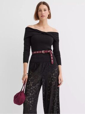 LOFT Black Wide-Leg Lace Pants